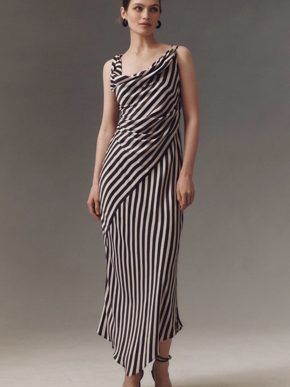Anthropologie Black & Cream Striped Cowl Maxi Dress
